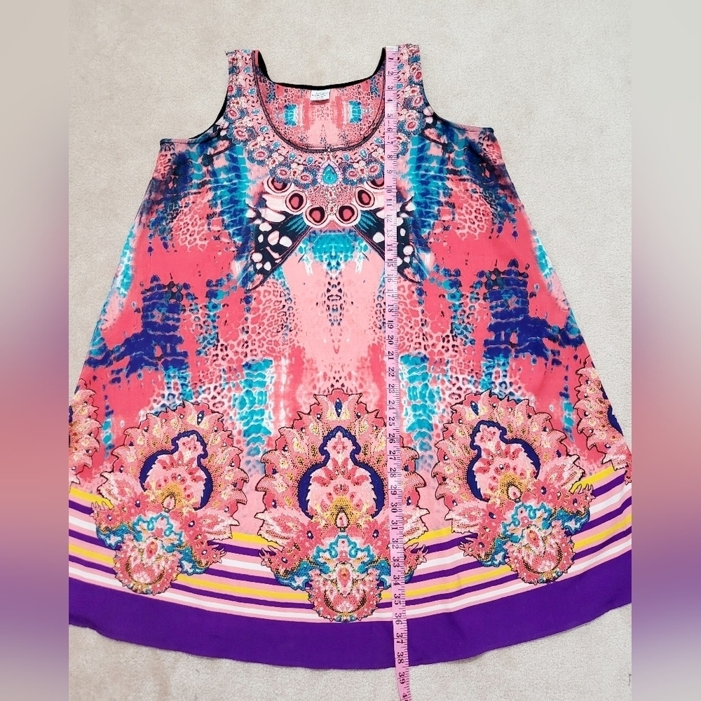 Island Expression Sleeveless Colorful Dress Tropical Beachy Bling Womans Size XL - Picture 8 of 11